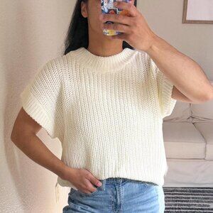 Women's Cream Crewneck Short Sleeve Knit Sweater